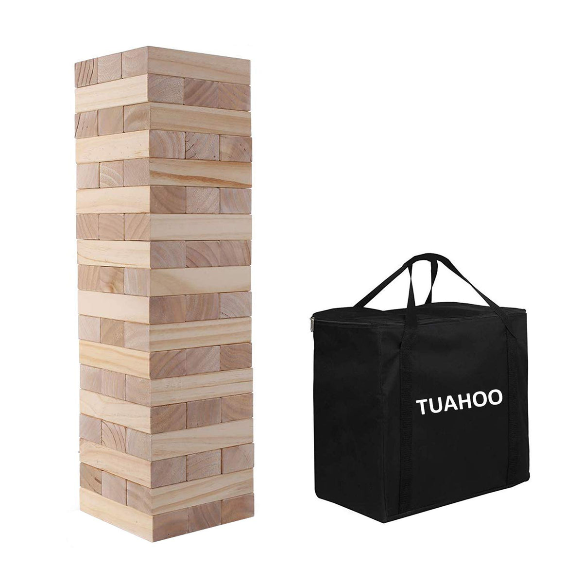 TUAHOO Riesen-Wackelturm – Holz-Stapelspiel mit 54 Blöcken & Tasche, gestapelter Turm aus Kiefernholz