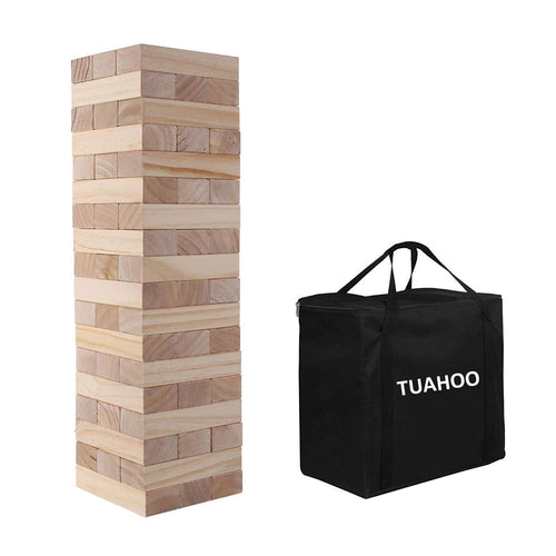 TUAHOO Riesen-Wackelturm – Holz-Stapelspiel mit 54 Blöcken & Tasche, gestapelter Turm aus Kiefernholz