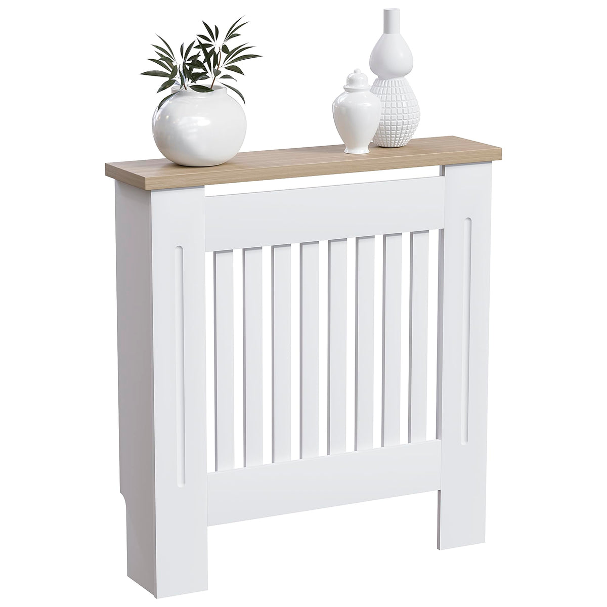 Vida Designs Arlington Moderne MDF Heizkörperabdeckung – Weiss, Klein. Rechteckig mit Lamellenfront. Verdeckt Heizkörper.