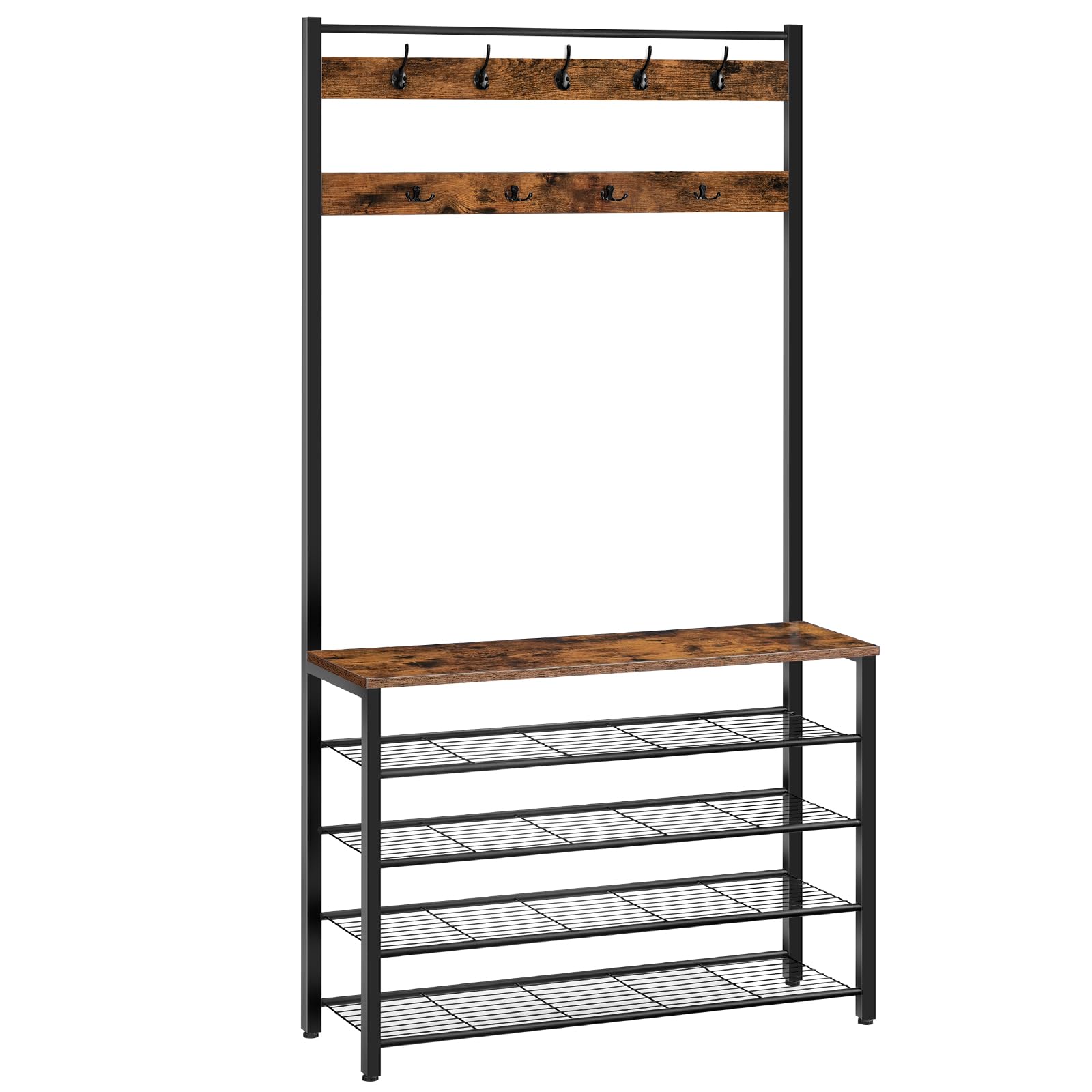 HOOBRO Garderobenständer EBF801MT01 mit Schuhregal – Dunkelbraun. Vertikale Garderobe zur Organisation von Kleidung und Schuhen im Eingangsbereich.