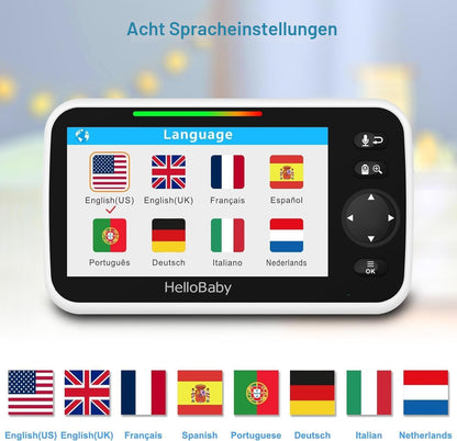 HelloBaby Babyphone mit Kamera, 5-Zoll-Display und Nachtsicht