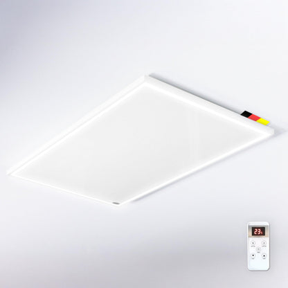 Könighaus Infrarotheizung mit LED-Deckenleuchte 1000W, rechteckiges weißes Flachpaneel. Heizt per Infrarotstrahlung und spendet Licht.