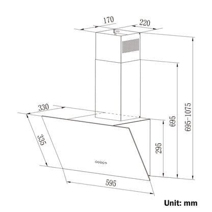 CIARRA CBCB6750 Kopffreie Schräghaube - 60cm Umluft/Abluft Schwarz