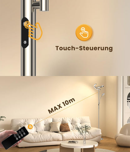 ANTENLICHT KAKA- LED Stehlampe dimmbar - Silber mit Leselampe