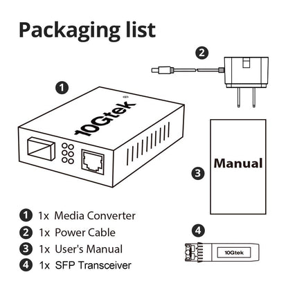 10Gtek Gigabit Ethernet Medienkonverter 2er Set – SFP LX, SM, 20km