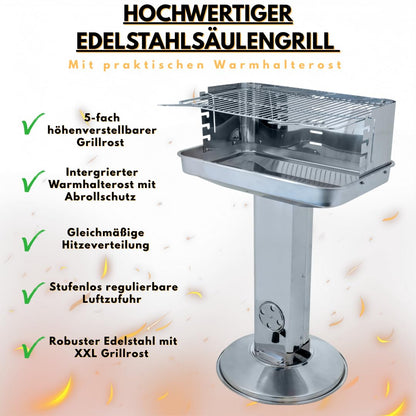 ACTIVA Pisa Säulengrill Edelstahl Holzkohlegrill 54 x 34 cm