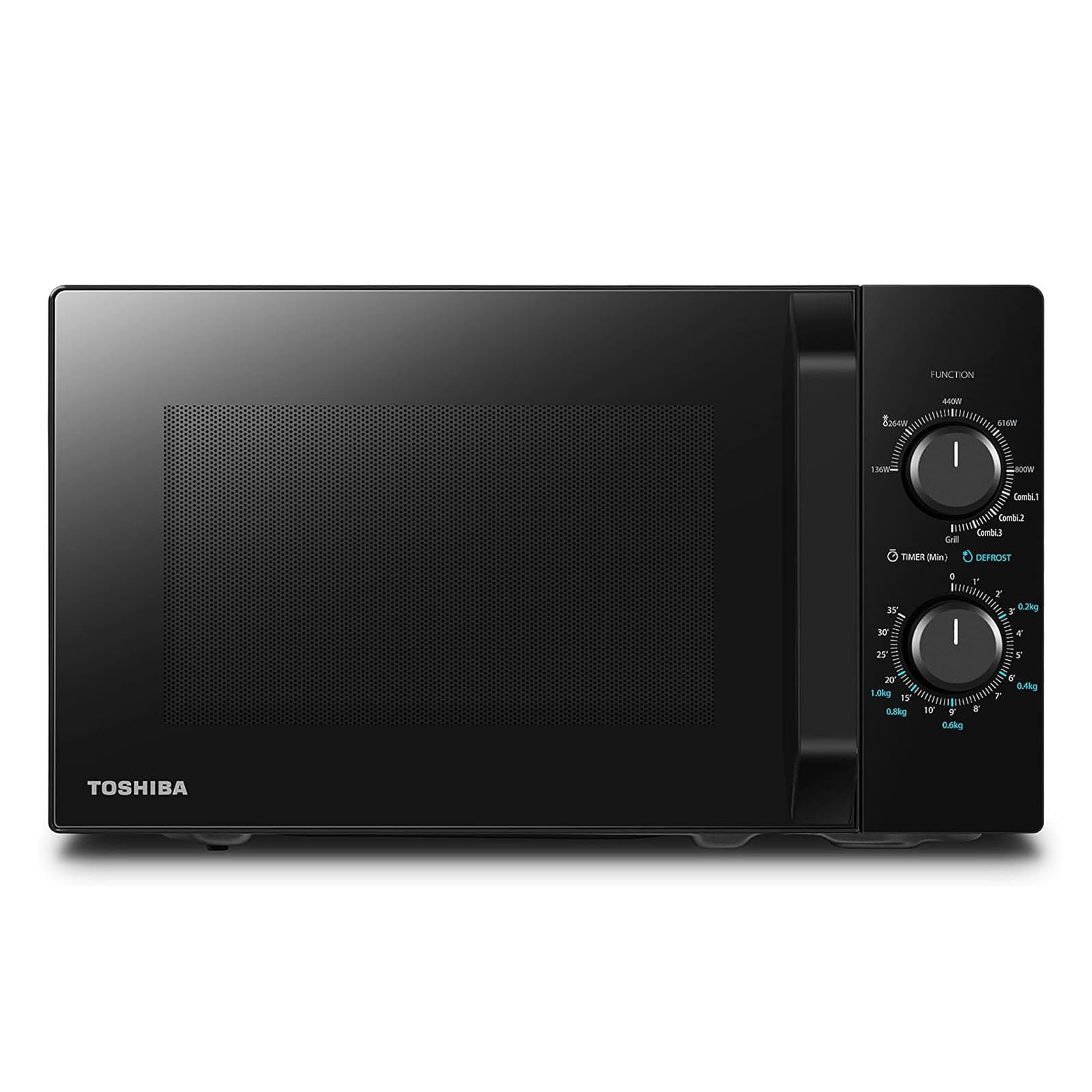 Toshiba MW2-MG20PF Mikrowellenherd mit Grillfunktion – Schwarz. Schwarzes Gehäuse. Erhitzt, taut auf, gart und grillt Speisen.