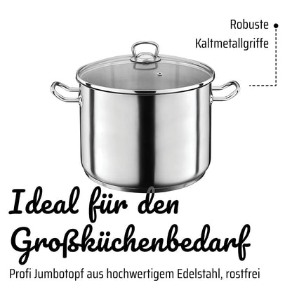GSW Profi-Jumbotopf Edelstahl Kochtopf mit Glasdeckel, 28 cm, 12 Liter