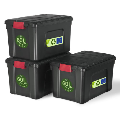 Iris Ohyama SIA-60 Kunststoff Aufbewahrungsbox 60L Schwarz 3er-Set. Schwarze rechteckige Kunststoffboxen zur staubdichten Lagerung.