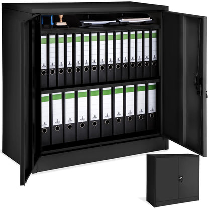 tectake® Metall Aktenschrank abschliessbar 90x40x90 cm - Schwarz. Rechteckiger, schwarzer Metallschrank zur sicheren Dokumentenaufbewahrung.