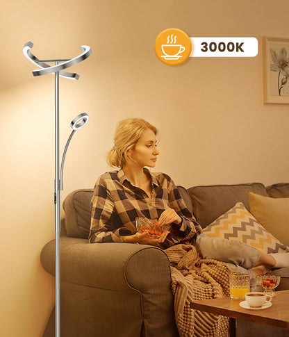 ANTENLICHT KAKA- LED Stehlampe dimmbar - Silber mit Leselampe