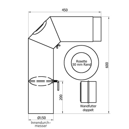 raik Rauchrohr Set 150mm gussgrau 90° - 3-tlg. Zugregulierung