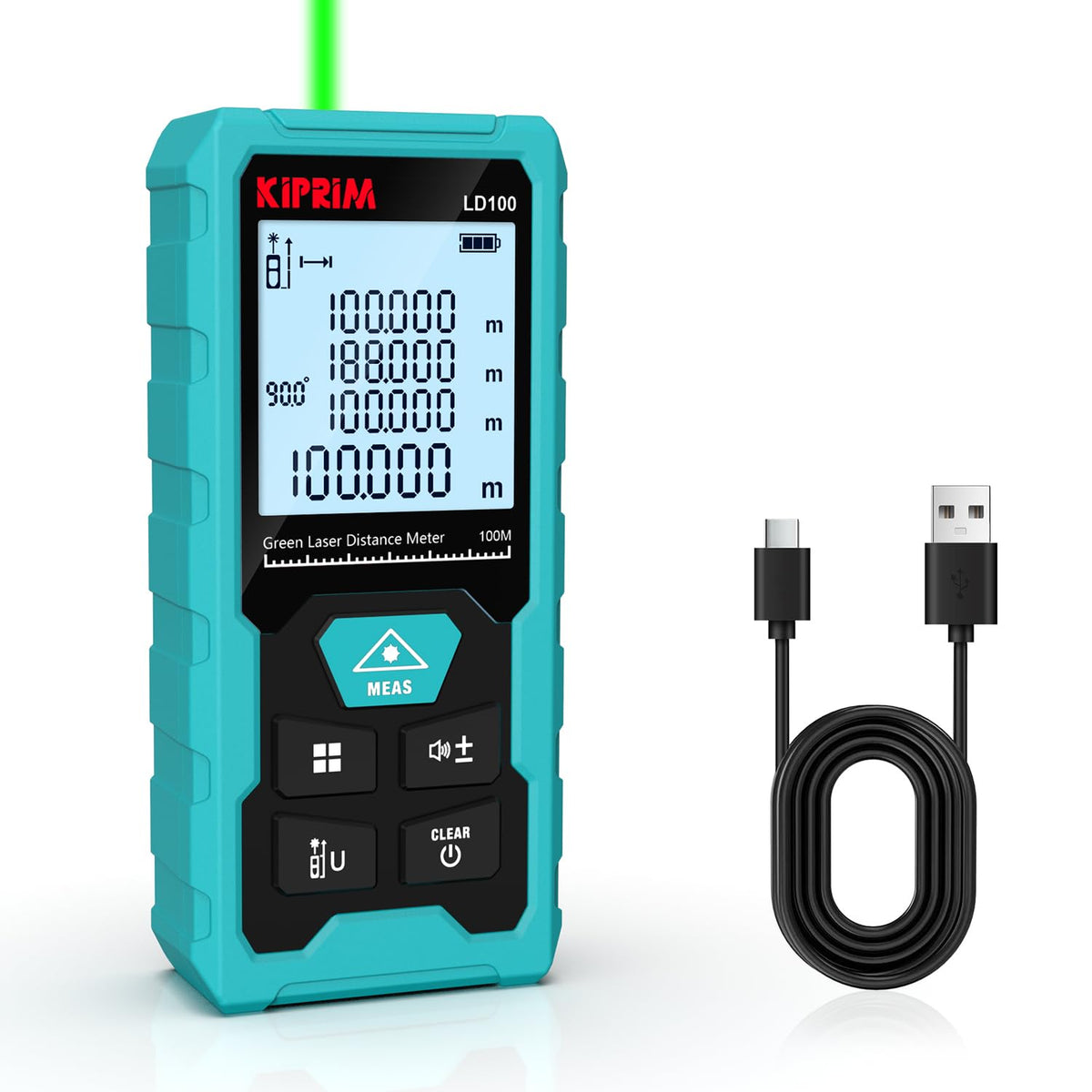Kiprim LD100 Laserentfernungsmesser Grün 100 m mit USB-C-Akku, Handgerät mit grünem Laser