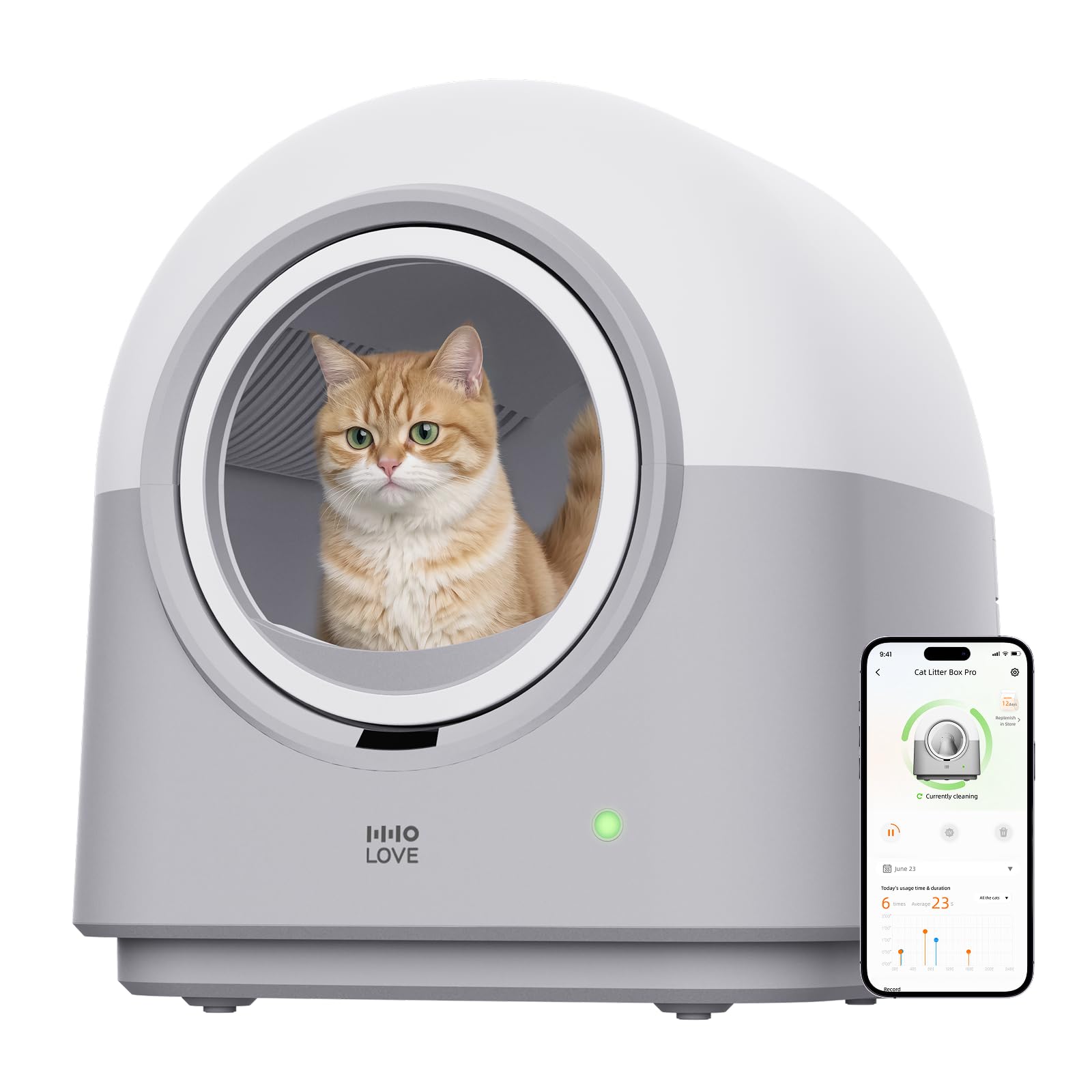 TY-PRO Selbstreinigendes Katzenklo – XXL App-Steuerung. Großes, weißes Gehäuse. Automatische Reinigung, steuerbar per App, für Katzen.