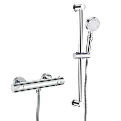 Thermostat Duschsystem mit Brausegarnitur Wandmontage - Chrom 635mm für präzise Temperaturregelung beim Duschen.