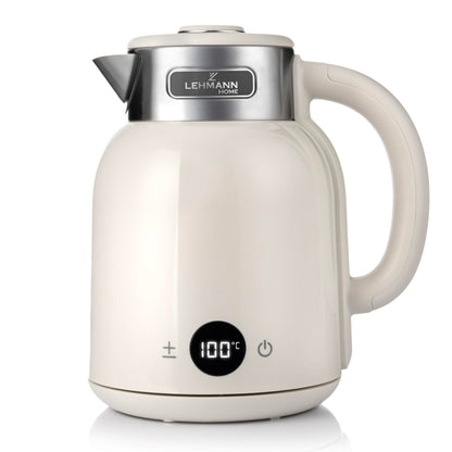 LEHMANN Wasserkocher LHOEK-1615, 1,5 L, Temperatureinstellung, Creme, LED-Display