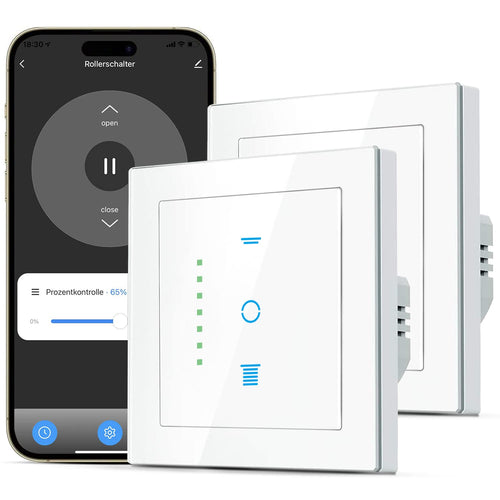 CURRYSMARTER Smart WLAN Rollladenschalter Gen 6 - 2er Set. Weißes Einbaumodul zur WLAN-Steuerung von Rollläden im Smart Home.