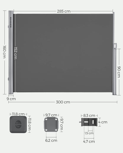 SONGMICS Seitenmarkise GSA160G, ausziehbar, 160 x 300 cm, anthrazit