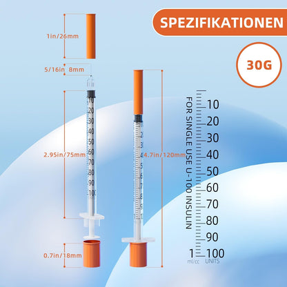 Knixxo Spritzen 1 ml mit Skala, 30G 8 mm, 100 Stück einzeln versiegelt