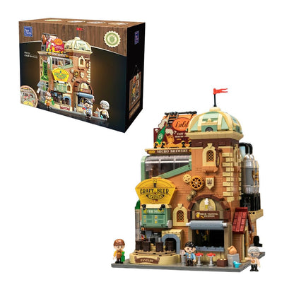 PANTASY Craft Beer Brauerei Vintage Mikrobrauerei Klemmbaustein-Set: Modell in Braun, Beige, Silber zum Aufbau einer Miniatur-Brauerei.