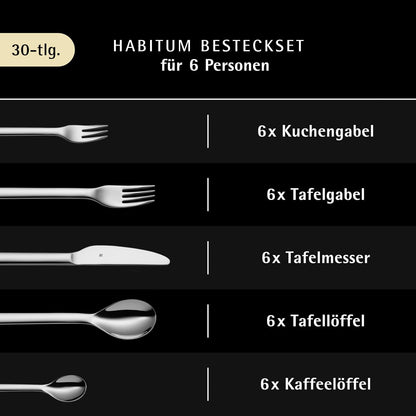 WMF Habitum Besteck Set 30-teilig für 6 Personen, Cromargan poliert