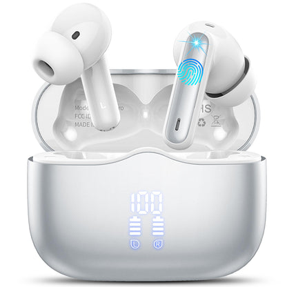 xinwld A97 Pro In-Ear Bluetooth Kopfhörer mit ENC-Mikrofonen, Silber, Mini-Ladeetui mit LED-Anzeige