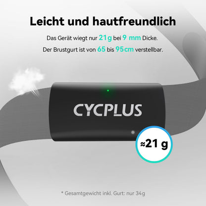 CYCPLUS H2Pro Herzfrequenz-Brustgurt mit Bluetooth & ANT+, IPX7