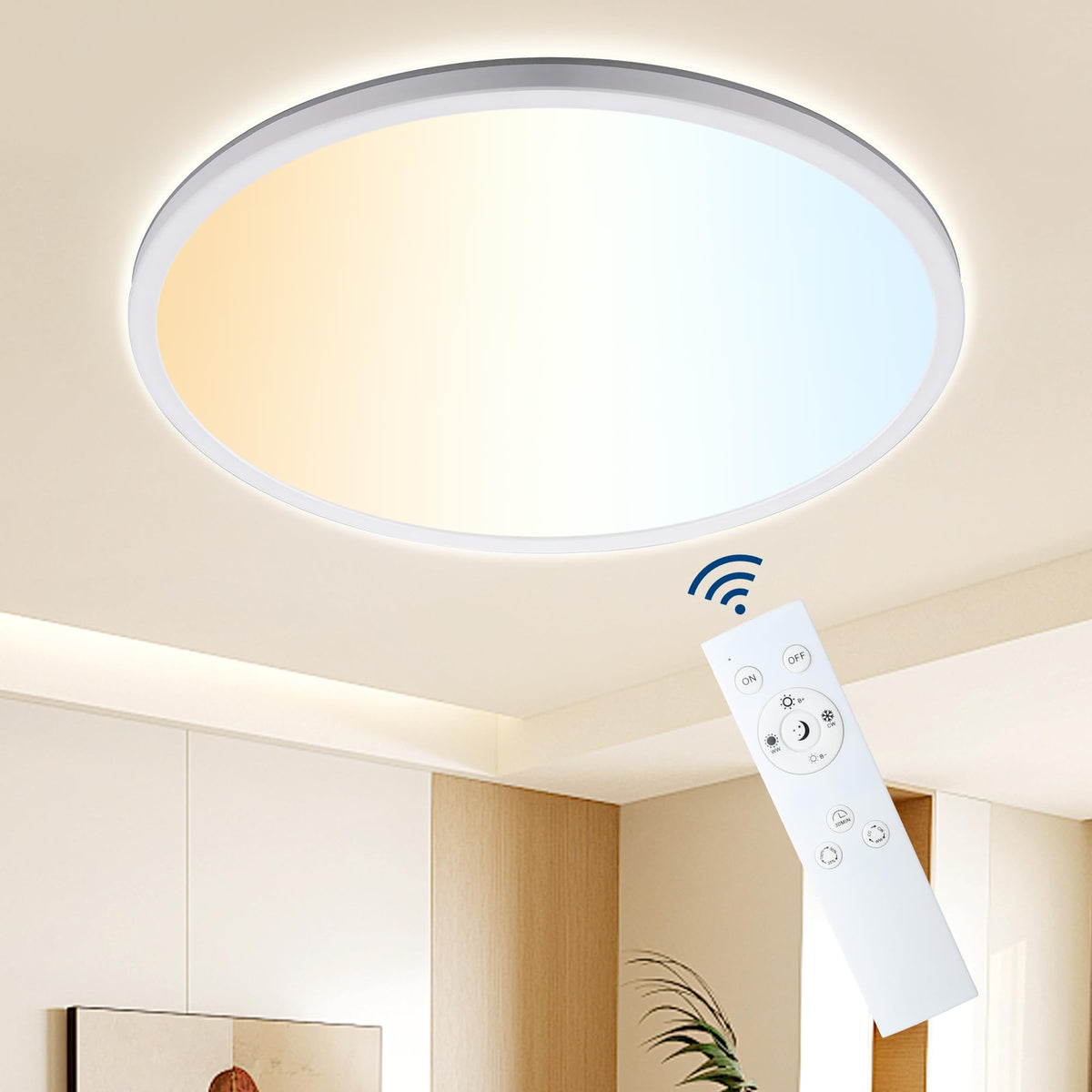 ONDTA Ultra Dünne LED Deckenleuchte Dimmbar – Ø57 cm Weiss Rund. Runde, weiße, ultraflache Leuchte für dimmbare Raumbeleuchtung.