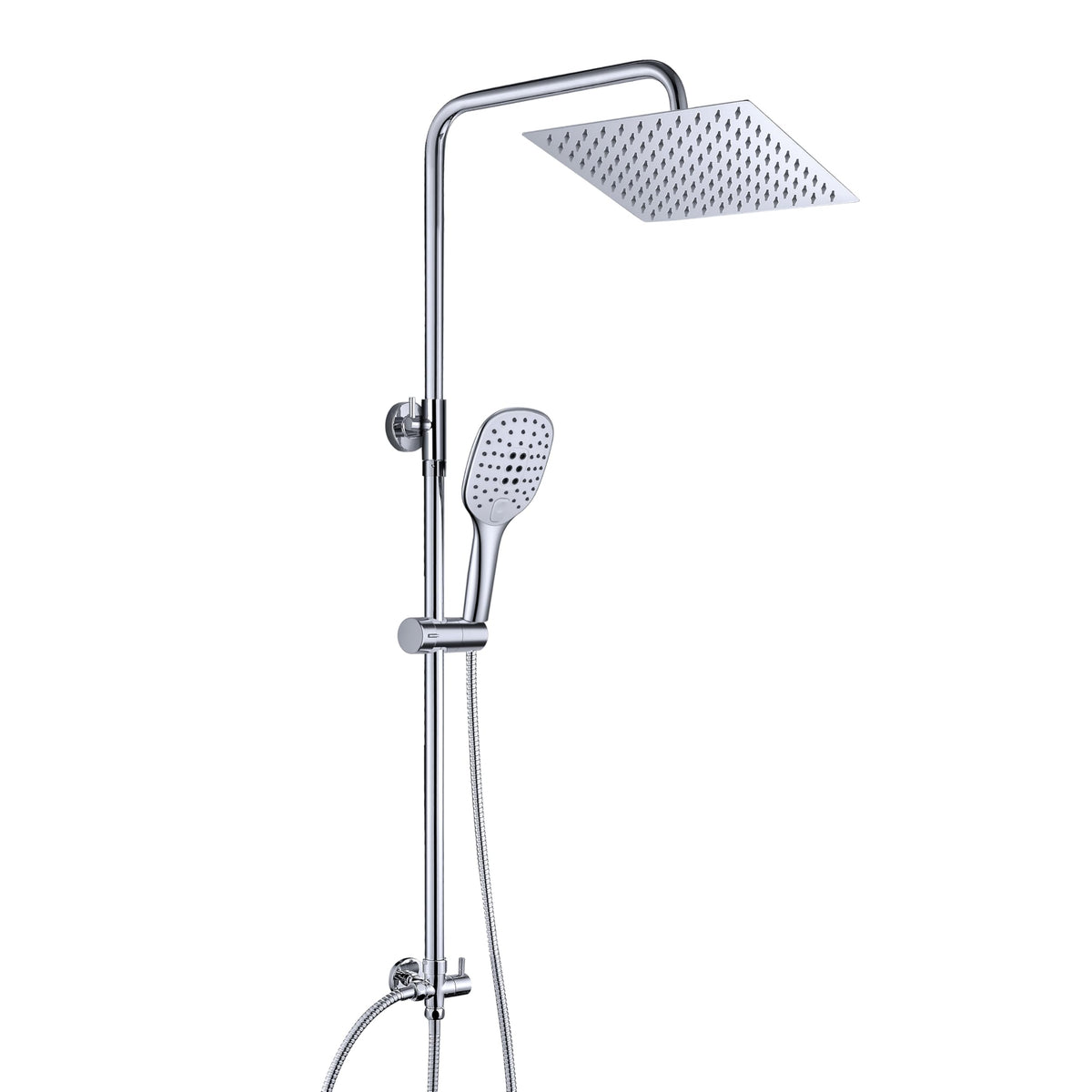 JOHO Duschsystem ohne Armatur – Edelstahl eckig 20x20cm chrom. Wandmontiertes System leitet Wasser zum Duschen.