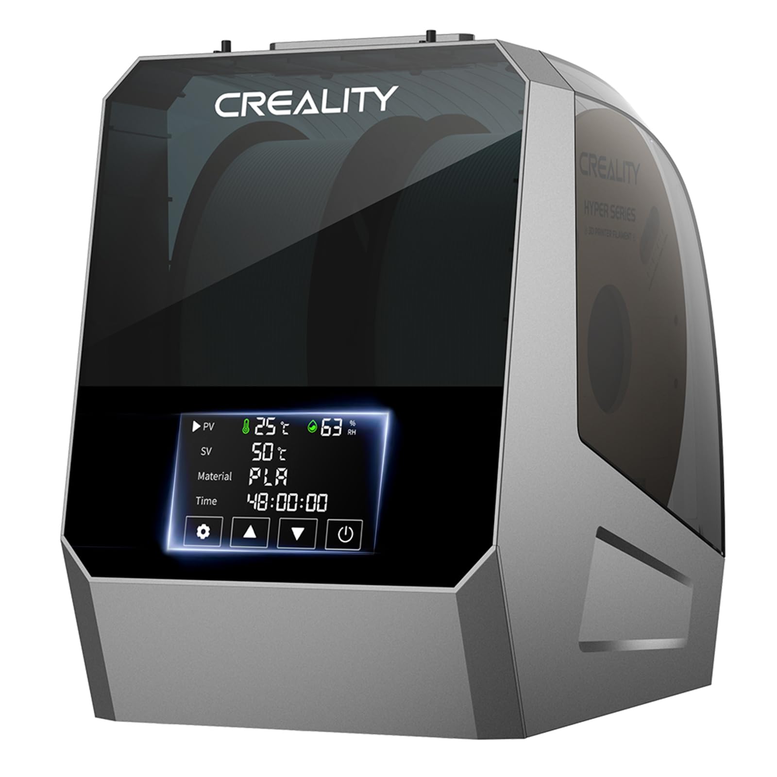 Creality Space Pi Filament Trockner Plus – 2 Rollen. Rechteckiger, schwarzer Trockner. Trocknet 3D-Druckfilament und verbessert die Druckqualität.
