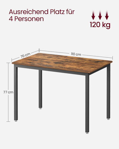 VASAGLE KDT081B01 Esstisch - Vintagebraun/Schwarz 110x70 cm