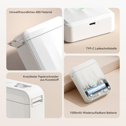 NIIMBOT D110 Bluetooth Etikettendrucker mit 3 Etikettenrollen, weiss