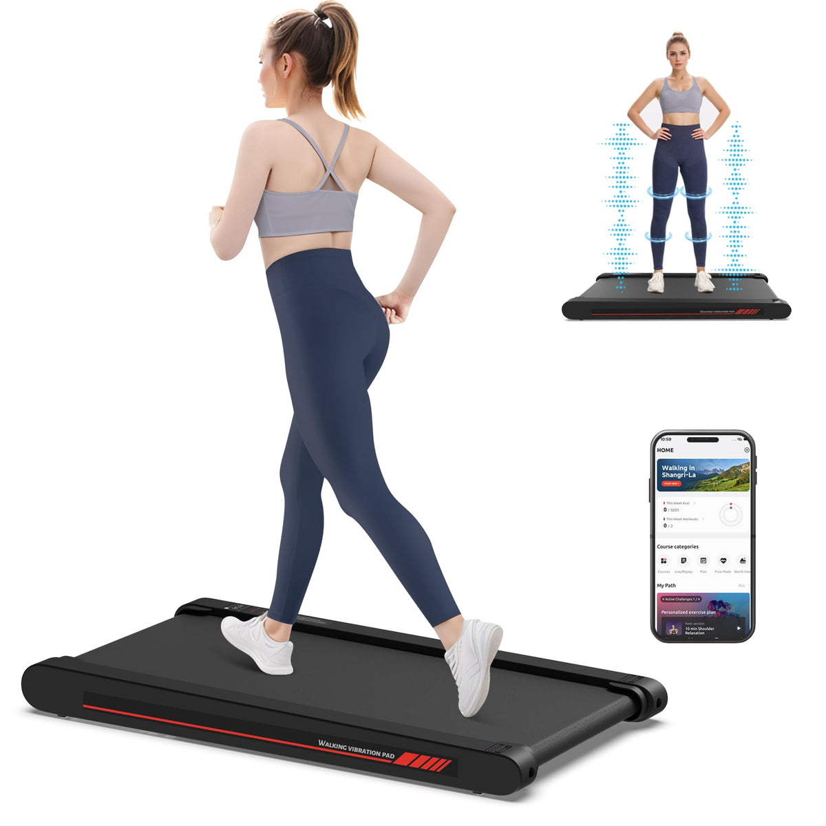Sperax P3 Max Walking Vibration Pad – 4-in-1 Laufband, schwarz, flaches Design mit LED-Display