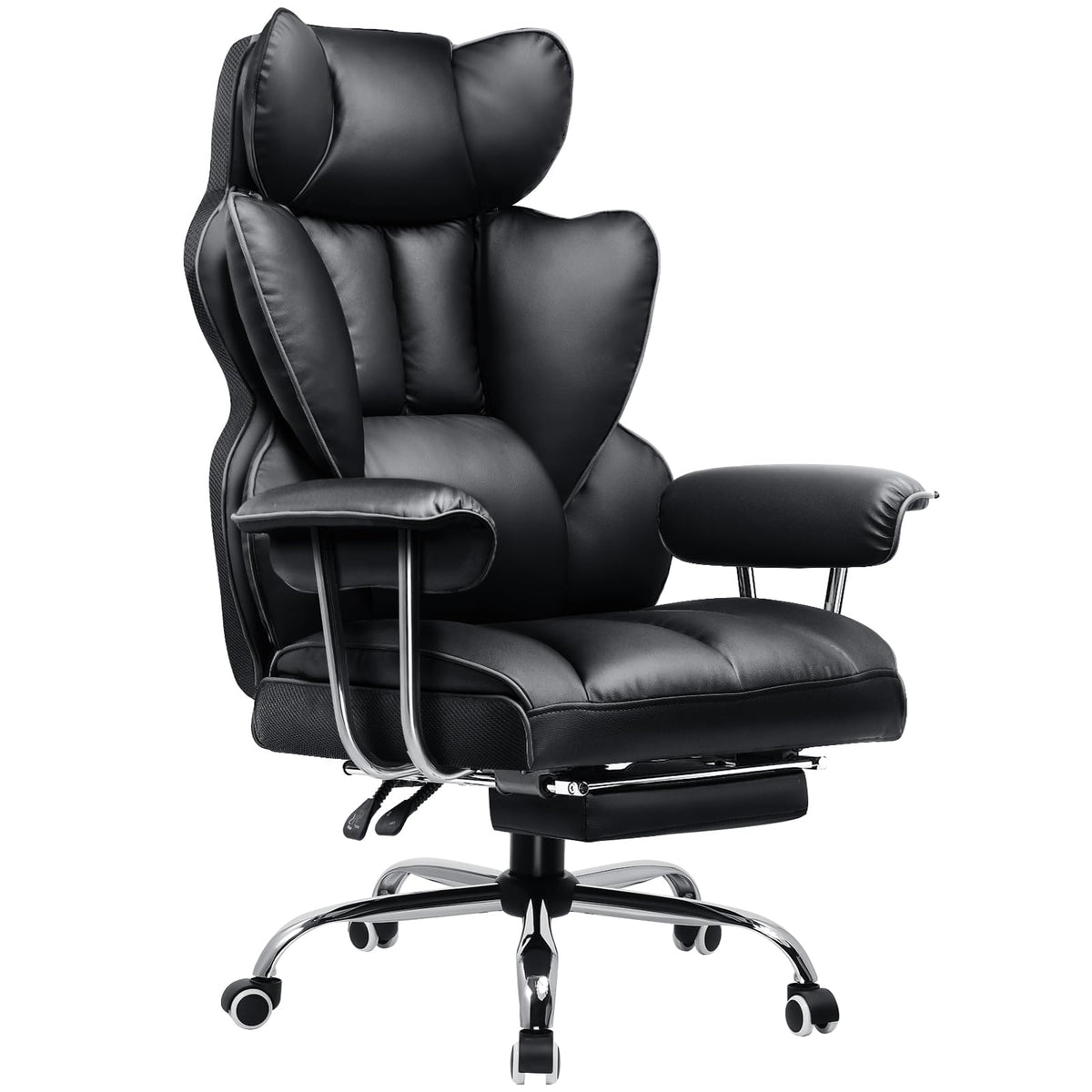 GTPLAYER Gaming Stuhl – Stoff Schwarz mit Fussstuetze. Ergonomischer Gaming-Stuhl aus Stoff, schwarz, mit integrierter Fussstuetze zum Zocken.