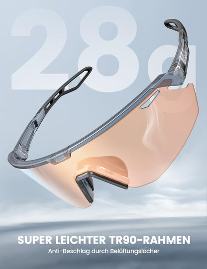 Lamicall Fahrradbrille selbsttönend, UV400 Sportbrille Damen & Herren