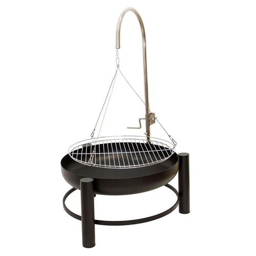 Lemodo Holzkohlegrill - Schwenkgrill mit Kurbel & Feuerschale. Runder, schwarzer Grill mit Kurbel für Rosthöhe zum Garen.