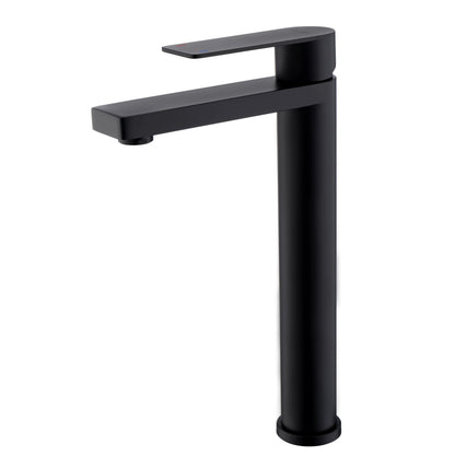 Decaura Waschtischarmatur Hoch Schwarz Matt - 250mm. Hohe, matte schwarze Armatur mit schlankem Auslauf und Hebelmischer für den Waschtisch.