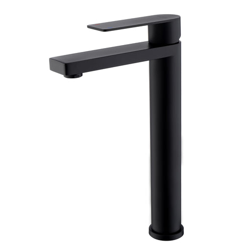 Decaura Waschtischarmatur Hoch Schwarz Matt - 250mm. Hohe, matte schwarze Armatur mit schlankem Auslauf und Hebelmischer für den Waschtisch.
