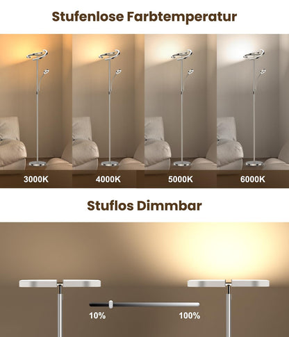 ANTENLICHT LED Deckenfluter Dimmbar - Silber, Leselampe