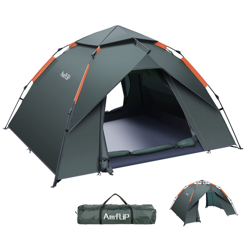 Amflip Pop Up Kuppelzelt Campingzelt - 2 Mann 4 Jahreszeiten: Grünes Kuppelzelt, schnell aufstellbarer Wetterschutz.