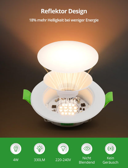 HOMEOW LED Einbaustrahler 230V dimmbar, IP44, ultraflach, 10er Set