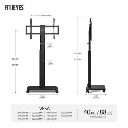 FITUEYES TV-Bodenständer rollbar, schwenkbar, 32–70 Zoll, bis 40 kg