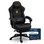 Dowinx Titan Gaming Stuhl mit Fussstütze, Mikrofaser-Velours, Schwarz inklusive Lendenkissen und Kopfstütze