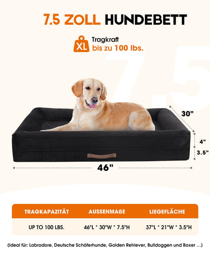 Upvilla Orthopädisches Hundebett XL, waschbar, schwarz, 117x76 cm