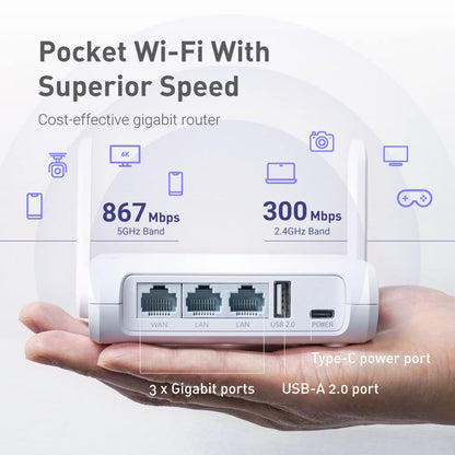 GL.iNet GL-SFT1200 Opal mobiler Reise-Router AC1200 Dual-Band VPN