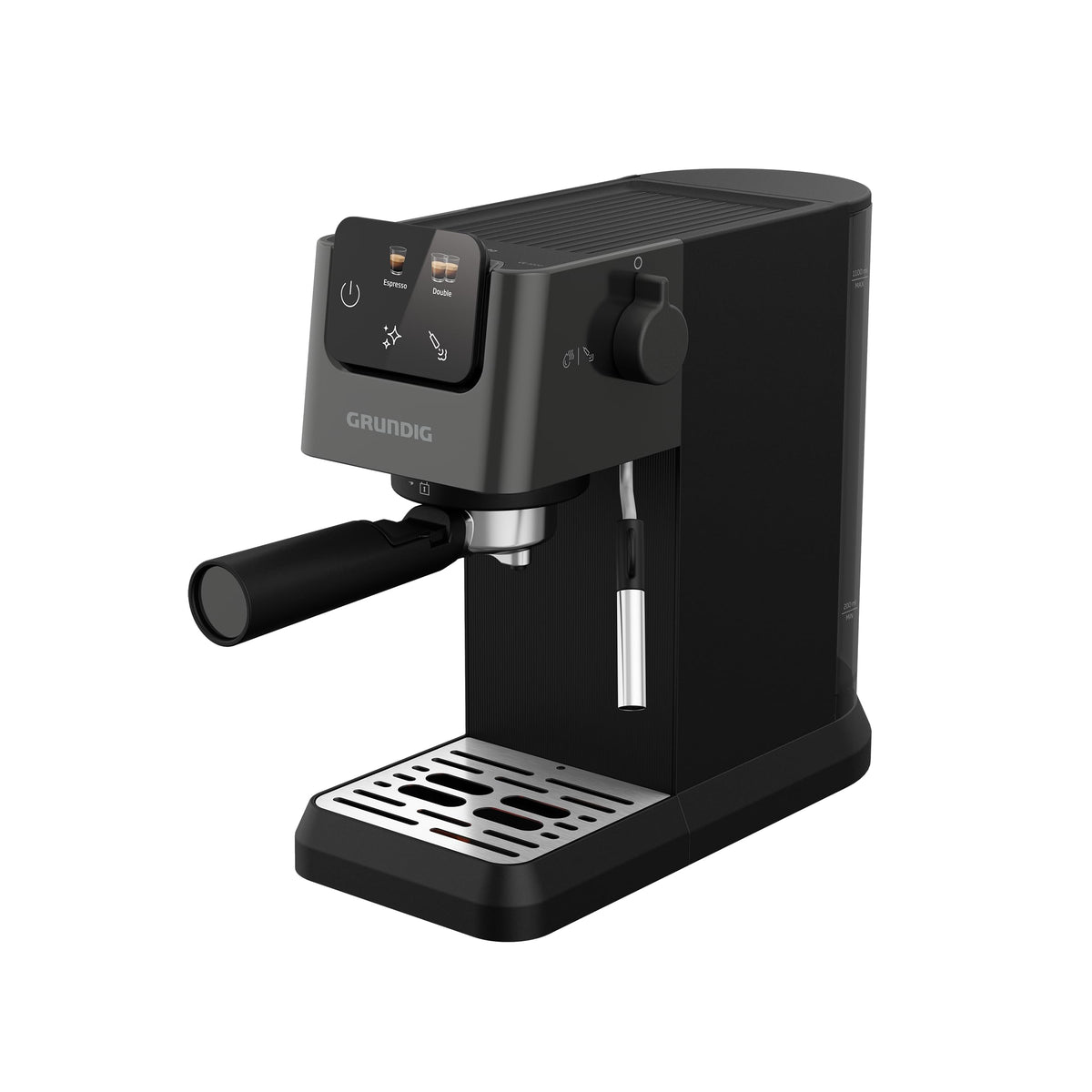 GRUNDIG KSM 4330 Siebträgermaschine Touch-Display - Schwarz. Schwarze Siebträgermaschine mit Touch-Display zur Espresso- & Milchschaumzubereitung.