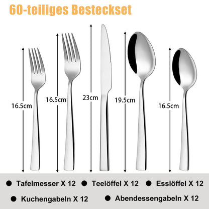 Deedro Besteck Set 60-teilig, Edelstahl Essbesteck für 12 Personen