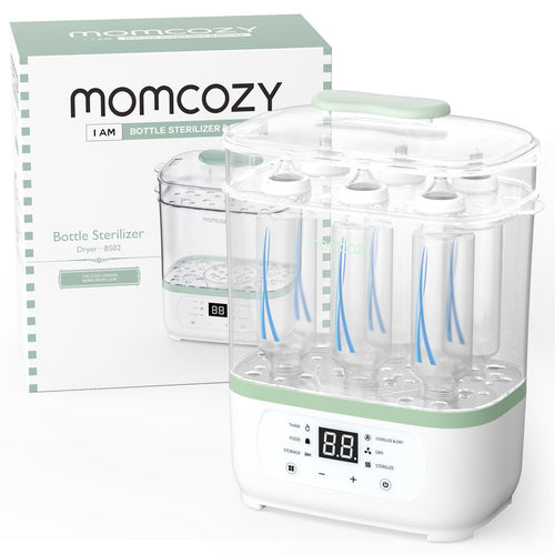 Momcozy Dampfsterilisator für Babyflaschen, 3-in-1 mit Trocknung und Touch-Display für 8 Fläschchen