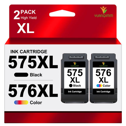 YUANQIMM PG-575XL CL-576XL Druckerpatronen kompatibel für Canon PIXMA, Multipack mit Schwarz- und Farbpatrone