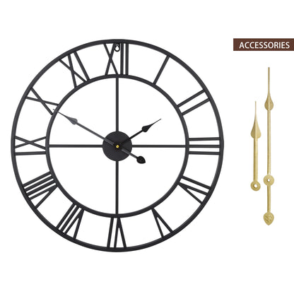 HAITANG Vintage Wanduhr 60cm Schwarz – Römische Ziffern, Geräuschlos